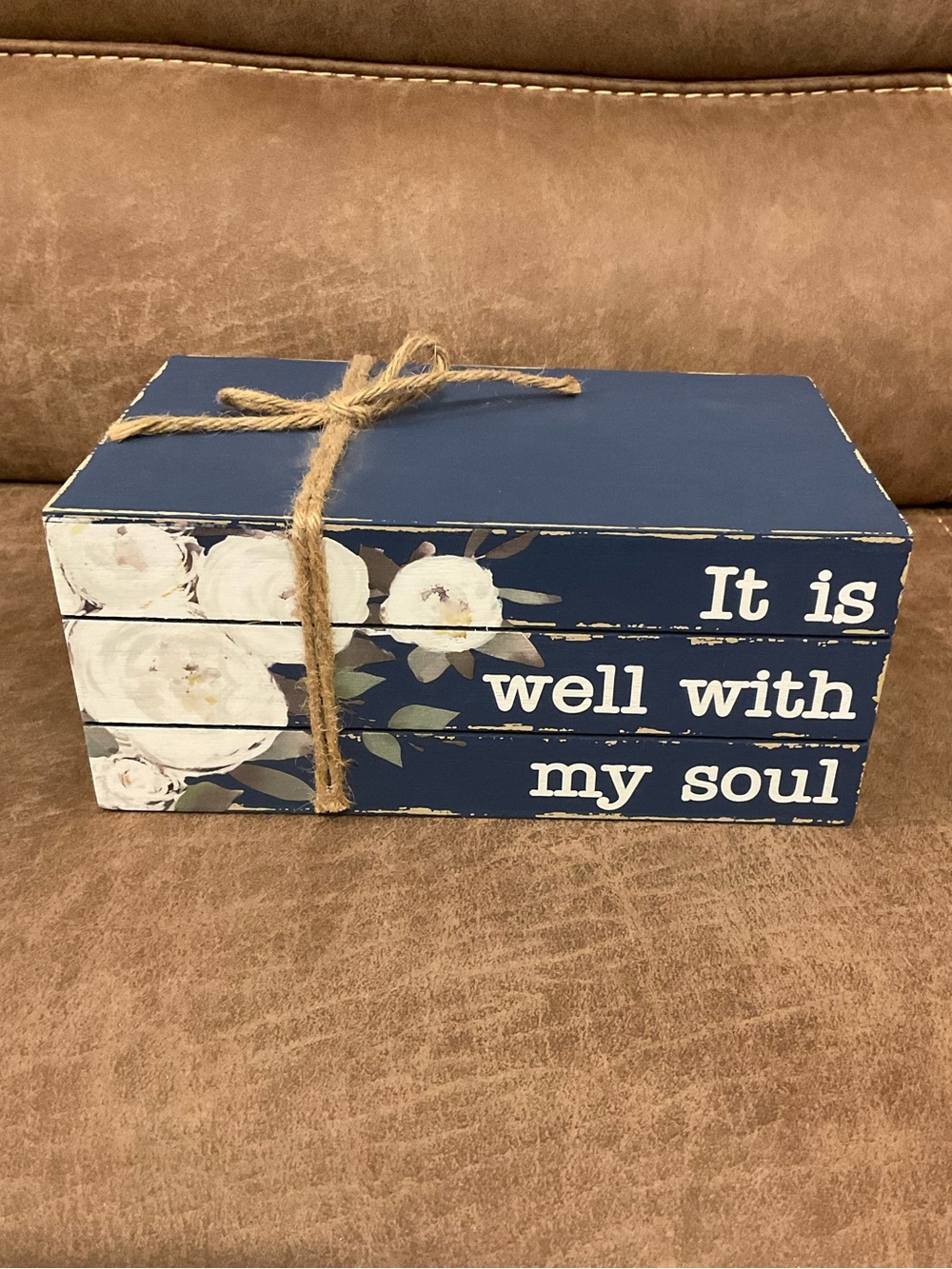 It is Well With My Soul Navy Floral Wooden Block